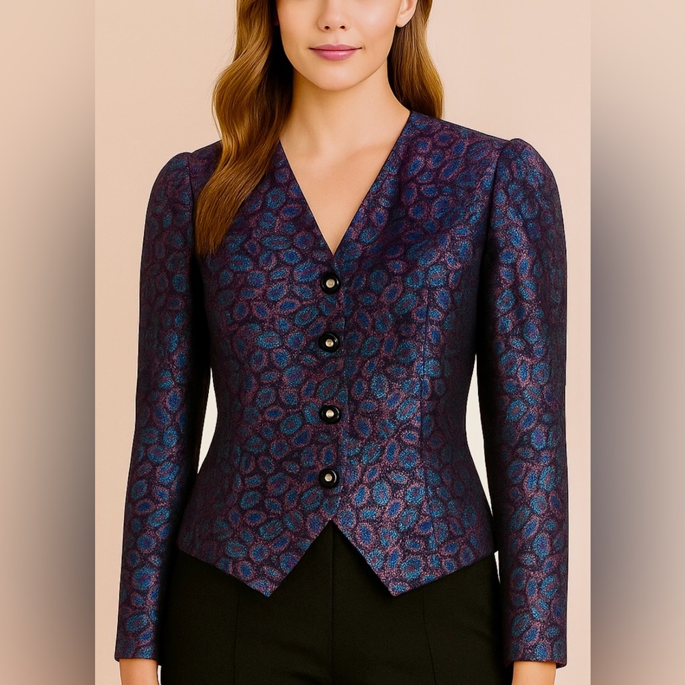 Vintage Cattiva Boutique‎ Metallic Paisley Blazer Top Shimmer Glam Party Size 10